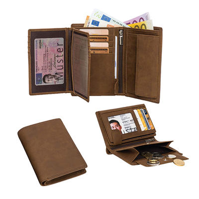 RFID Protection Large Coin Pocket Men Large Brown Wallet
