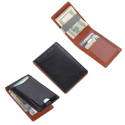 Wholesale Smooth Leather Money Clip Wallet RFID Minimalist Mini Bifold Wallet LT-BMM041