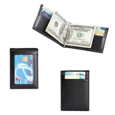 RFID Slim Bifold Leather Minimalist Front Pocket Money Clip Wallet With ID window LT-BMM043