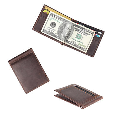 Crazy Horse Leather Men's Money Clip Slim Bifold Vintage Wallets  LT-BMM044
