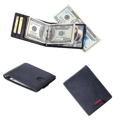 Leather Men's RFID Slim Front Card ID window Money Clip Black Wallet LT-BMM047