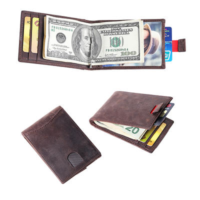Genuine Leather Men's RFID Slim Credit Card Holder Money Clip Wallet LT-BMM050