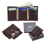 RFID Leather Trifold Wallets for Men Handmade Slim RFID Wallet with Coin Pocket
